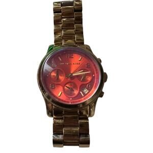 Michael Kors Goldtone Pinkish-Orange Face watch Date Window Snap Closure